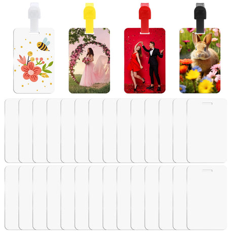 Fingertip WD 64 Pcs Sublimation Luggage Tags Blank with Color Straps, Double Sided Aluminum Suitcase Label Tag for DIY Business ID Card Holder Travel Sports Pet Tags, White Yellow Black Red Straps Fingertip WD