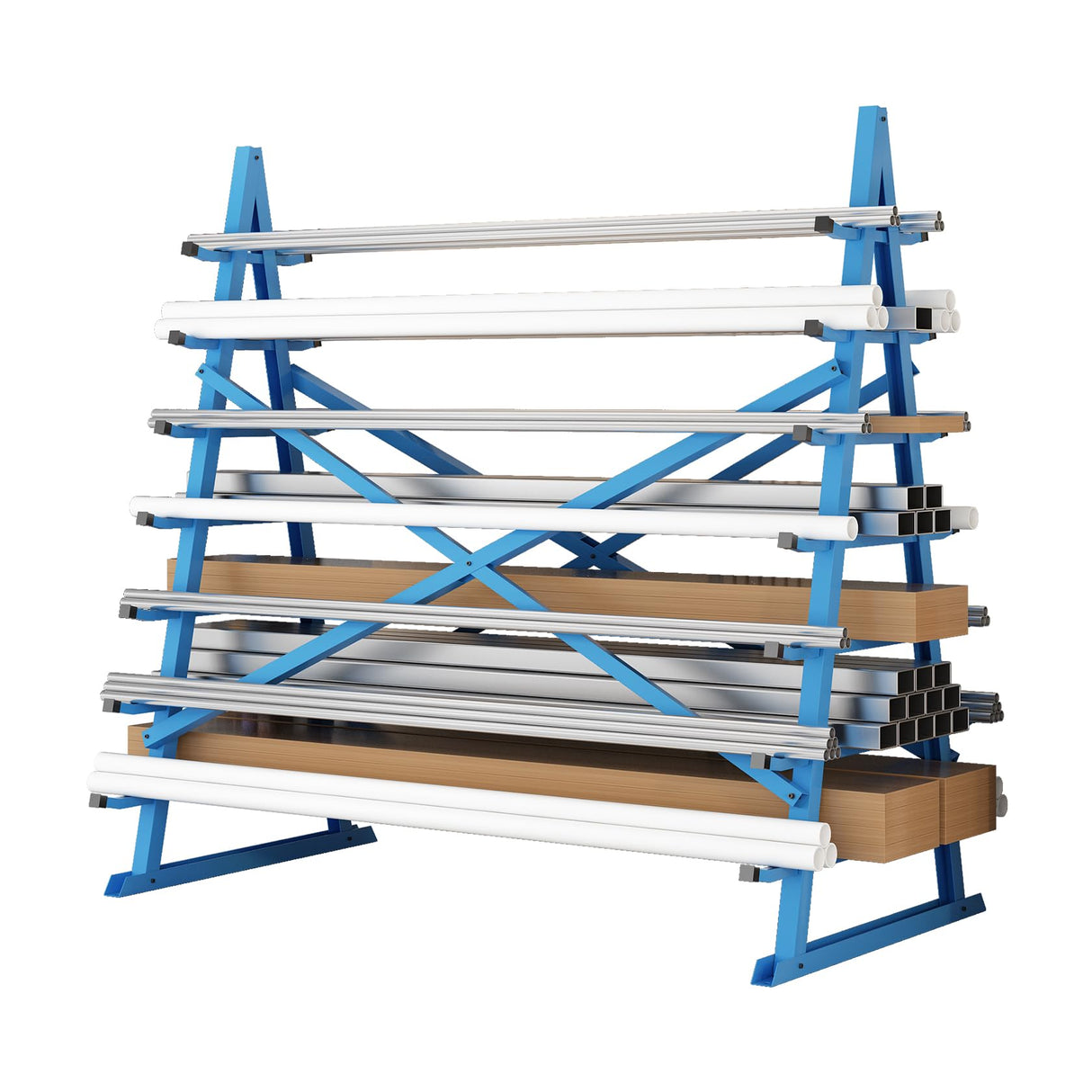 Hymula Horizontal Lumber Storage Rack, Heavy Duty 2000 LBS, 60” W x 66” H x 40” D, 7-Tier Metal Garage Shelf with Adjustable Arms for Wood, Pipes, and Building Materials Hymula