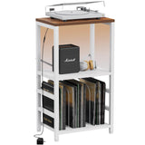 YAKANJ End Table with LED Light,Record Player Stand with Albums Storage,Vinyl Records Storage,Turntable Stand Side Table for Music Room Studio Living Room Bedroom-White YAKANJ