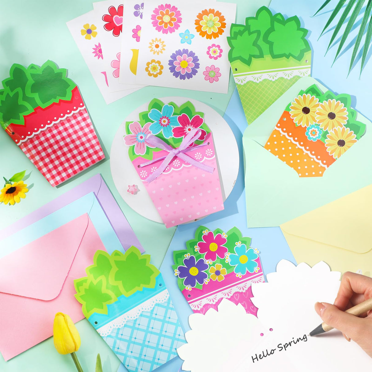 Pasimy 24 Sets Card Making Kits DIY Handmade Greeting Card Kits for Kids with Flowers Stickers Envelopes Ribbon for Preschool Primary School Kids Classroom Mother's Day Make Your Own Crafts Gifts Pasimy