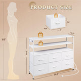 WLIVE Led Dresser for Bedroom, White Dresser TV Stand for Bedroom with LED Lights and Power Outlet, Wide Chest of Drawers with Open Shelves for Entryway, 6 Fabric Drawers and Wood Top for Living Room WLIVE