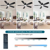 Ayaoty Ceiling Fans with Lights, 52 inch Low Profile Ceiling Fan with Light and Remote Control, Flush Mount, Reversible Motor, Dimmable, Noiseless, Black Ceiling Fan for Bedroom, Indoor/Outdoor Use Ayaoty
