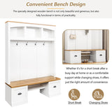 Merax Hall Tree with Bench and Shoe Storage, Farmhouse Wooden Coat Rack with Adjustable Shelves for Entryway, Living Room, White Merax