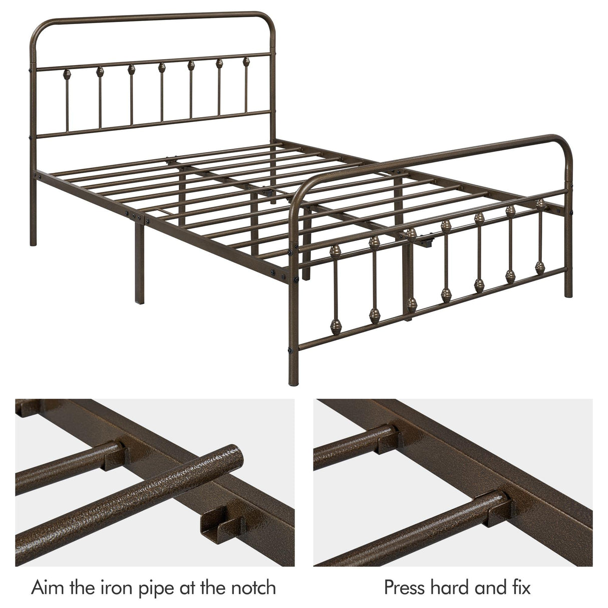 Yaheetech Classic Metal Platform Bed Frame Mattress Foundation with Victorian Style Iron-Art Headboard/Footboard/Under Bed Storage No Box Spring Needed Bronze Full Size Yaheetech