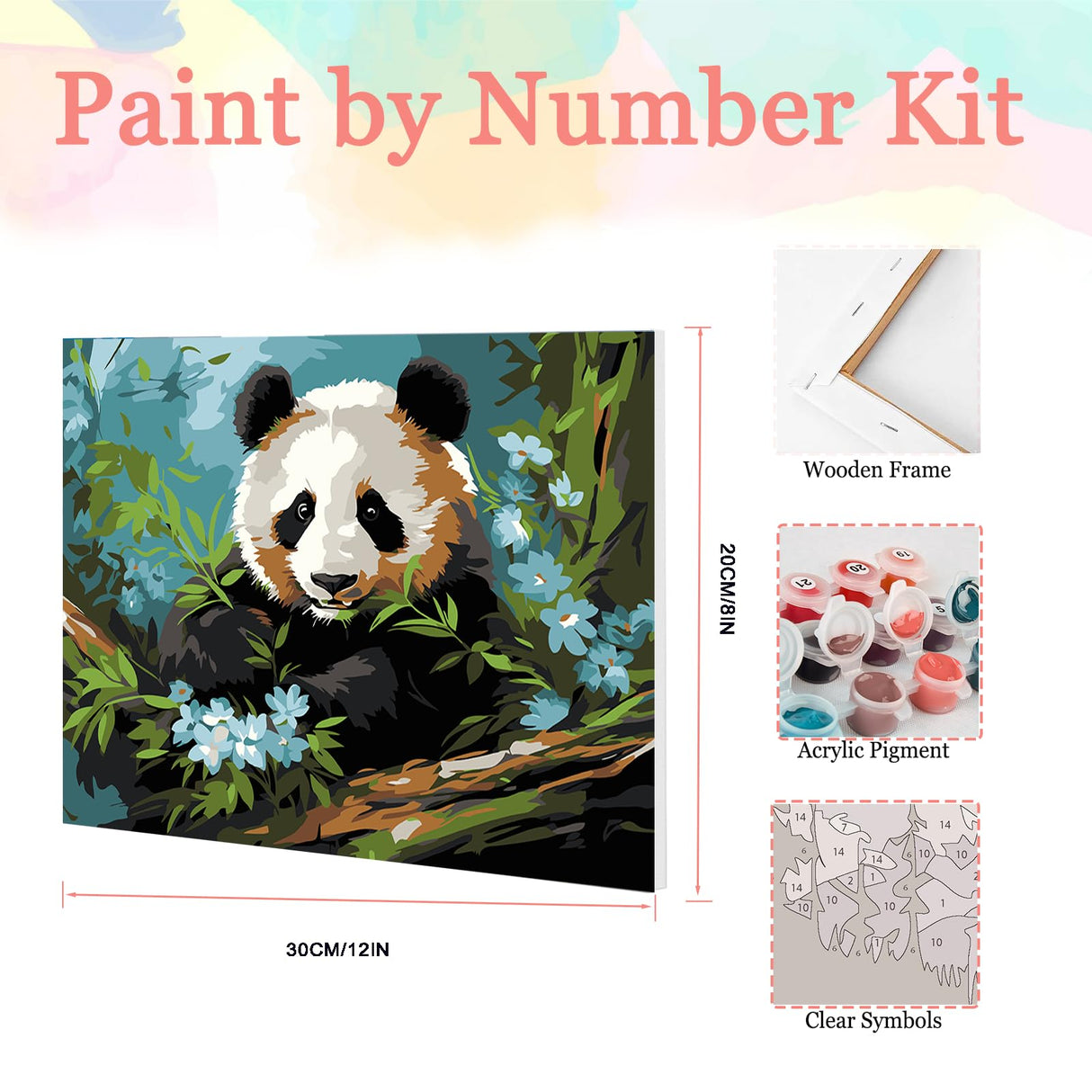 Auremi Panda Framed Paint by Number for Adults,DIY Animal Painting by Number Kits on Canvas Acrylic Oil Painting Kits for Adults Paint by Number Kits for Home Decor 20x30cm Auremi