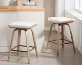 26’’ Swivel Counter Stools Counter Height Bar Stools Set of 2, Rustic Farmhouse Backless Swivel Bar Stools Beige Linen Cushion Bar Height Chairs with Footrest, Modern Wood Barstools for Kitchen Island HNY