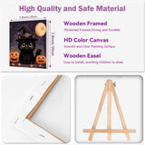 cviokrdu 4 Pack Paint by Numbers Kit for Kids with Frame-Wooden Easel, Halloween Paint by Numbers for Kids Ages 4 8 12, Easy Black Cat Acrylic Oil Painting Kits for Home Wall Decoration 8x8 inch cviokrdu