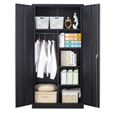 STANI Metal Storage Cabinet, 72" Locking Metal Storage Cabinet with Shelves and Hanging Rod, Metal Cabinet with 2 Doors and Lock for Home, Garage, Office (Black) STANI
