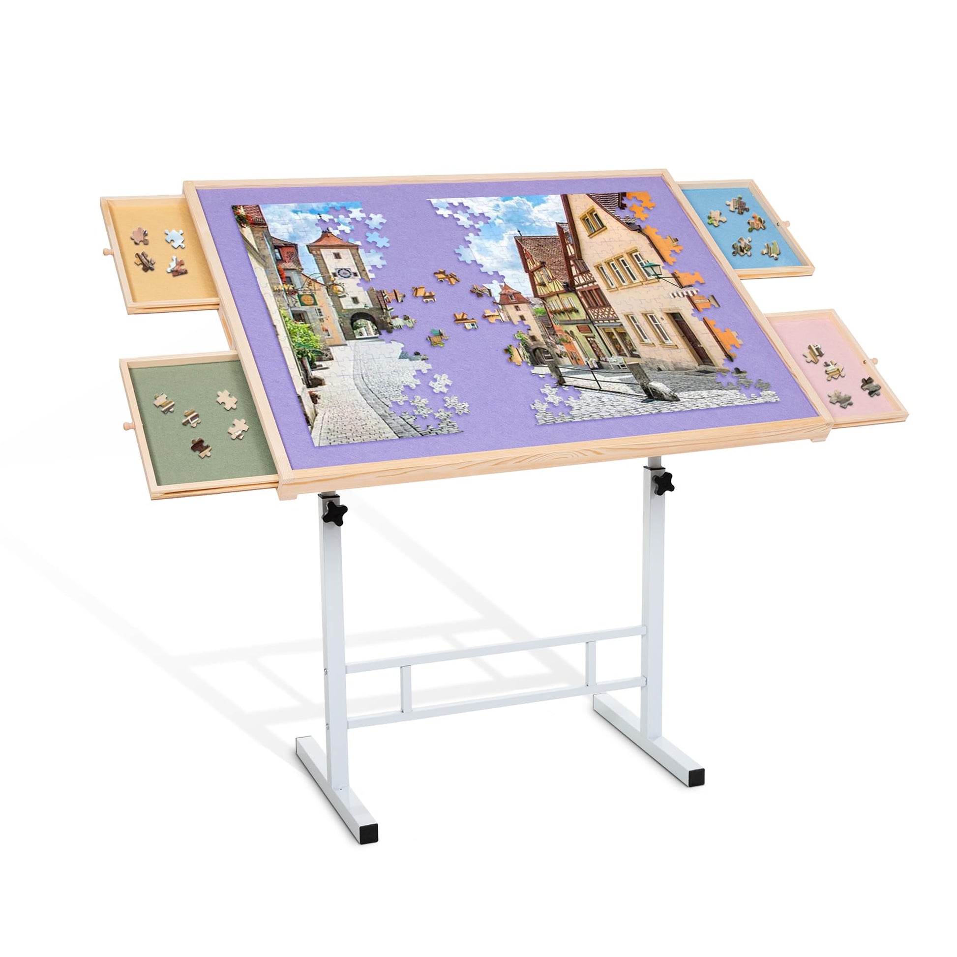 Portable Puzzle Table with Drawers Colorful and Jigsaw Puzzle Board with Adjustable Legs, 1500 1000 Pieces 3-Tilting-Angle Puzzle Tables for Adults, Easy to Move, Birthday Gifts for Women mom - WoodArtSupply