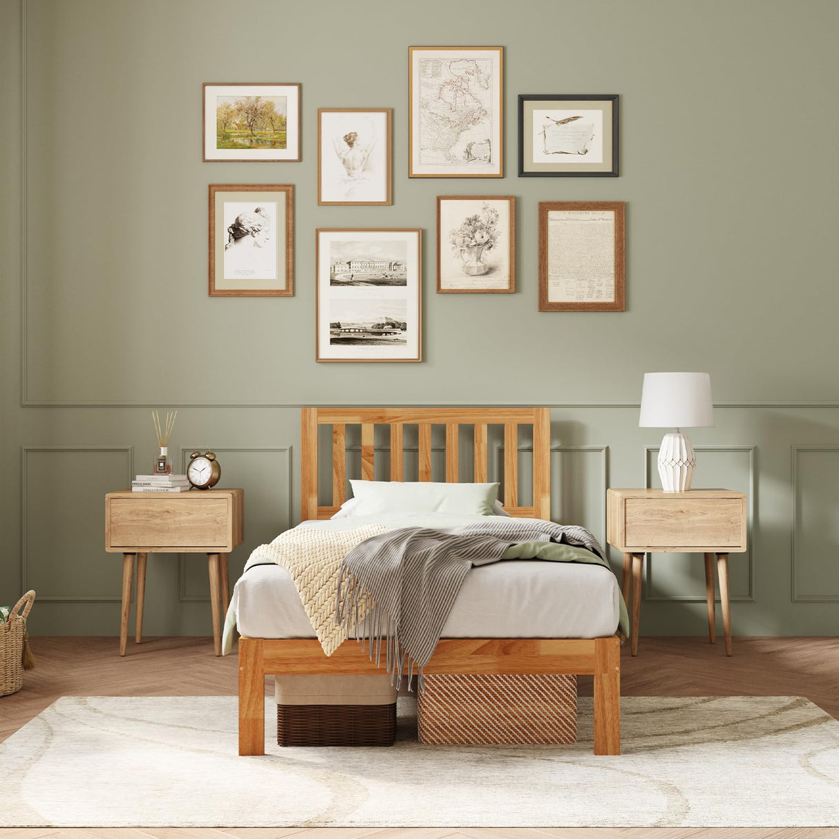 Novilla Twin Bed Frame Wood Twin Platform Bed Frame with 8.5 Inch Space Underneath, Bed Frame Twin with Headboard Solid Wood Bed Frame Foundation No Box Spring Needed, Easy Assembly Novilla