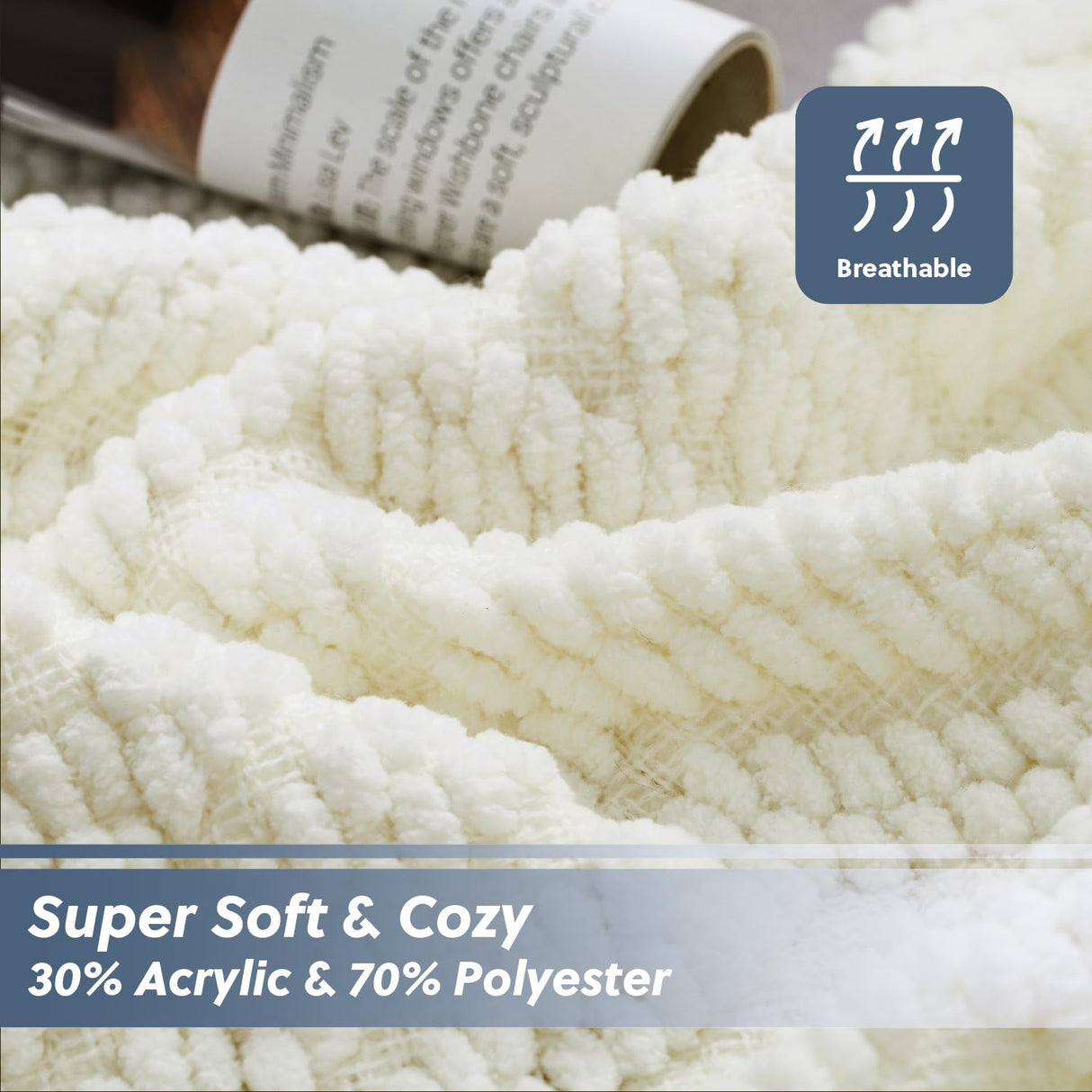 Bedsure Cream Throw Blankets for Couch - Textured Chunky Knit Woven Chenille Blanket - Super Soft, Warm Decorative Boho Throw with Tassels for Bed, Sofa and Living Room Decor, Ivory, 50x60 Inches Bedsure