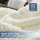 Bedsure Cream Throw Blankets for Couch - Textured Chunky Knit Woven Chenille Blanket - Super Soft, Warm Decorative Boho Throw with Tassels for Bed, Sofa and Living Room Decor, Ivory, 50x60 Inches Bedsure