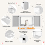 Yardenaler Cat Window Box, Adjustable Window Cat Perch Catio, Wooden Window Catio for Indoor Cats, Fits Vertical Window Frames 26" to 42" Wide, Sunbathing, Napping, Overlooking, White Yardenaler