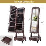 CHARMAID Rolling Jewelry Armoire with Full Length Mirror, Lockable Stand up Jewelry Cabinet with Lights and Wheels, Standing Jewelry Organizer with Drawers, Mirror with Jewelry Storage (Espresso) CHARMAID