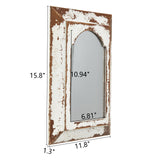 Sintosin Farmhouse Arched Mirrors for Wall Decor Living Room 16 X 12 Inch, Hanging Distressed Rectangular Carved Wood Frame Entryway Mirror, Handmade Antique Bathroom Mirrors for Over Sink Sintosin