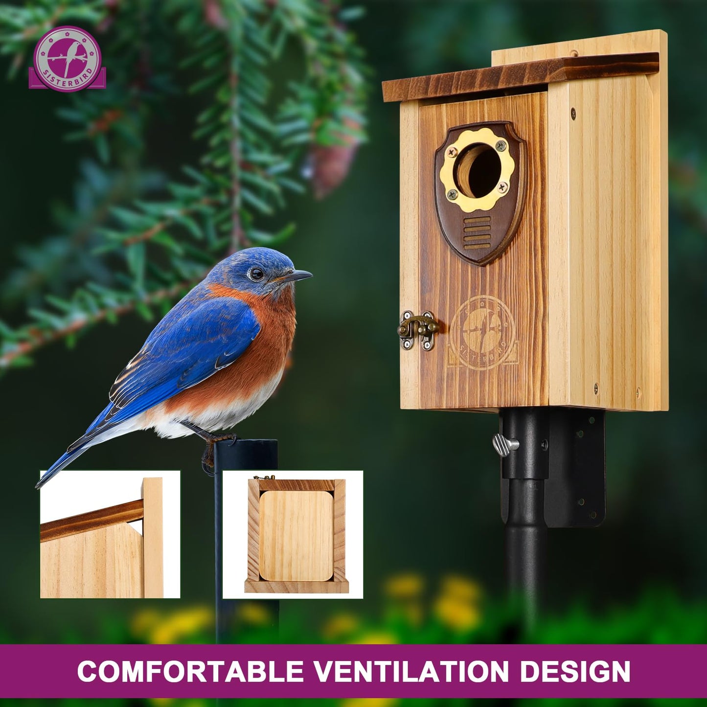 SISTERBIRD Bird Houses for Outside, Premium Wooden Bluebird Houses for Outside, Assembly Birdhouses for Outdoors, Weatherproof Bird House, Bluebird Finch Swallow Wren Chickadee