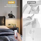 NookNova Battery Operated Wall Sconce, Wireless Sconces Set of 2 Battery Operated Light Sconces Battery Powered Wall Sconce with Remote Black Wall Sconces for Bedroom Hallway Living Room NookNova