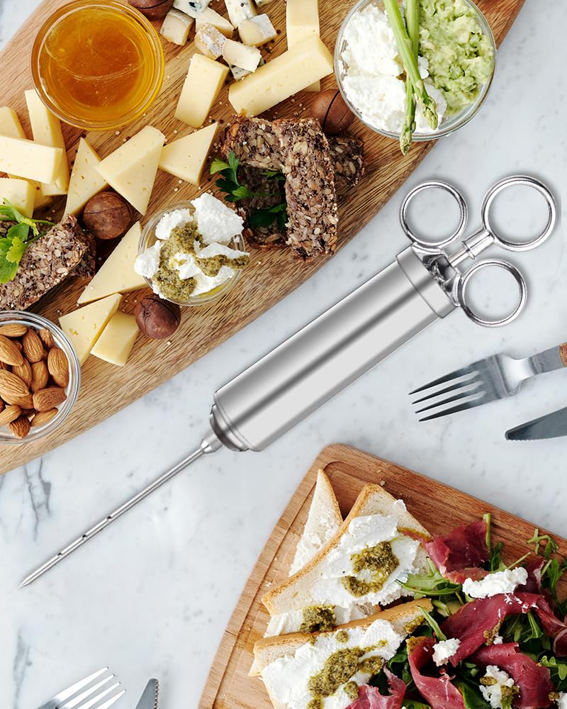 Brigii Meat Injector Syringe, 2oz Turkey Injector Seasoning, 304-Stainless Steel Seasoning Injector with 3 Marinade Needles and 3 Cleaning Brushes for Smoked BBQ Grilling Brigii