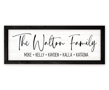 Personalized Framed Wooden Family Name Sign | Last Name Wall Decor for Home | Personalized Wedding Gifts For Couples | Last Name Signs Personalized (8" x 24", Black Frame, White Background) MRC Wood Products