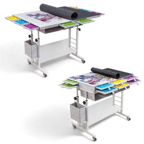 Tektalk 2000 Piece Foldable Felt Jigsaw Puzzle Table with Height Adjustment, Puzzle Board for Adults with 2 Cover & 8 Sorting Trays/Drawers, Easel with Legs, Enclosed with 4 Roller Wheels - Light Gray Tektalk
