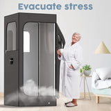 Adamson Full Size Portable Steam Sauna - Indoor Sauna Tent for Home Spa Relaxation + Boost Health and Recovery + 2.6L 1000W Steamer + Chair + Remote + Foot Massager - New - Nylon Black Adamson
