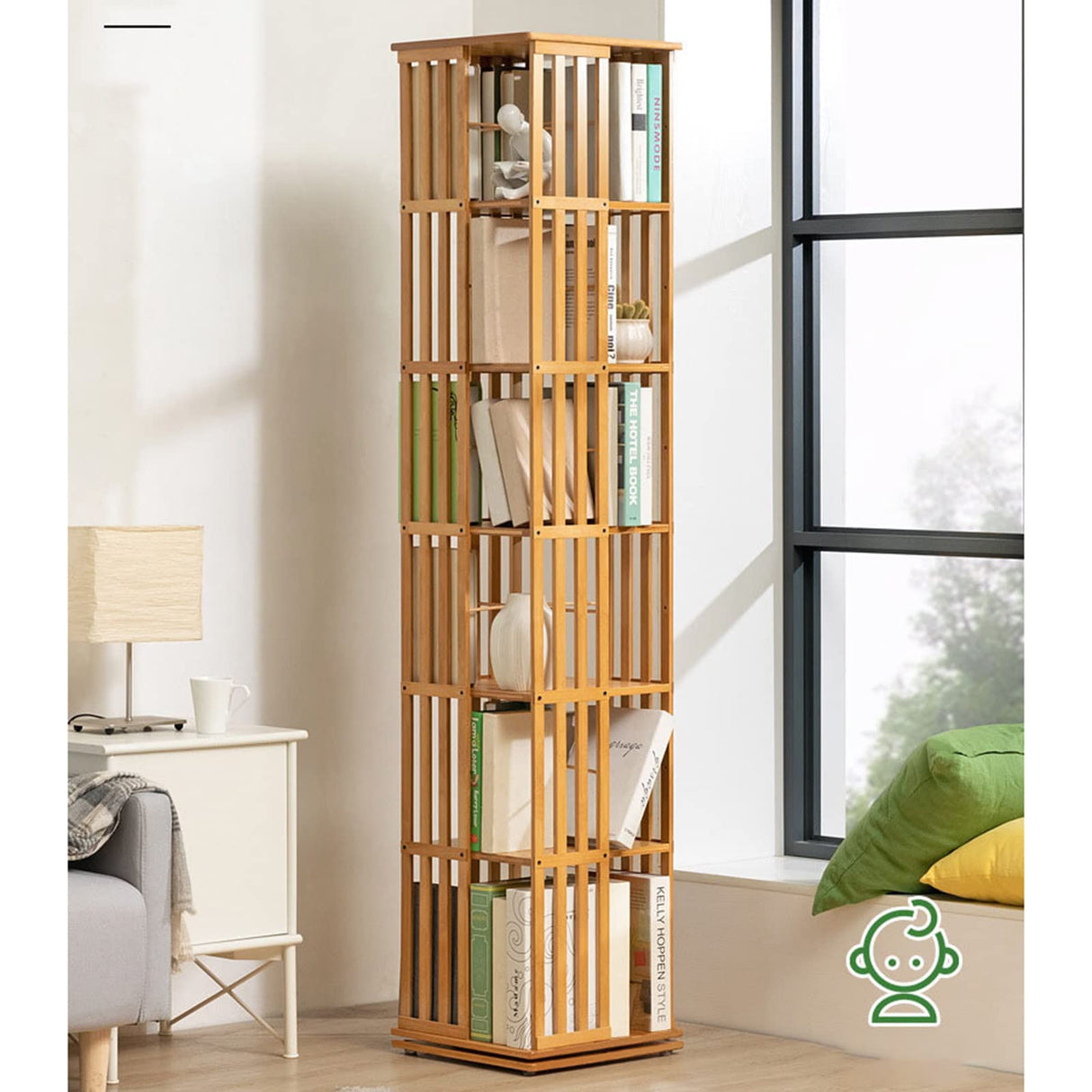 Bamboo 360° Rotating Bookshelf – Stylish Storage Rack for Home and Office TVDPI