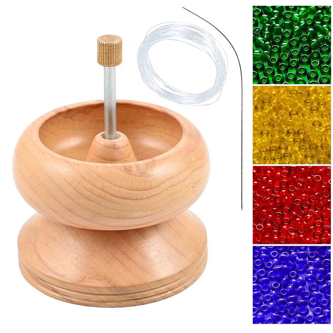 SHOP LC DELIVERING JOY Seed Bead Spinner Bowl - Wooden Bead Spinner for Jewelry Making with Seed Beads and Big Eye Beading Needle - Waist Kit Birthday Gifts for Womens SHOP LC DELIVERING JOY