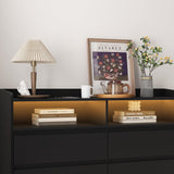 GOSROMS Dresser for Bedroom, Black Bedroom Dresser with LED Lights and Power Strip, 6 Long Drawers Dresser, Tall Wide Chest of Drawers Storage Organizer for Bedroom, Living Room, Entryway GOSROMS