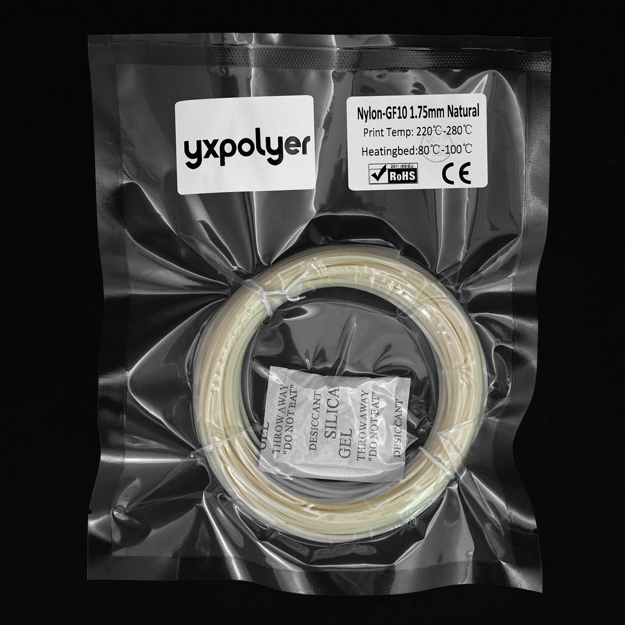 YXPOLYER Nylon Glass Fiber Reinforced Nylon Glass Filled Filament 1.75mm PA6-GF, 50gram Sample yxpolyer