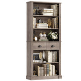FACBOTALL 72" Farmhouse Bookshelf and Bookcase with Storage, Tall Bookshelf with Drawers, 5 Tier Book Shelf with Storage, Wood Display Shelves for Home Office, Study, Wash Gray FACBOTALL