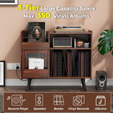 Large Record Player Stand with Sliding Door,350 Vinyl Record Storage Cabinet, Record Player Table with Power Outlet and LED Light,Turntable Stand with Wood Legs for Living Room,Bedroom,Office Bonvork