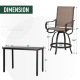 PHI VILLA 5 PCS Outdoor Bar Set, Counter Height Swivel Chair with Rectangle Metal Table, Textilene Fabric and Quick-Drying Waterproof,High Patio Set for Garden, Yard, Poolside PHI VILLA