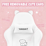 Vigosit Cute Gaming Chair with Lumbar Cushion and Decorated Ears, Ergonomic Computer Chair with Footrest, Reclining PC Game Chair for Girl, Teen, White Vigosit
