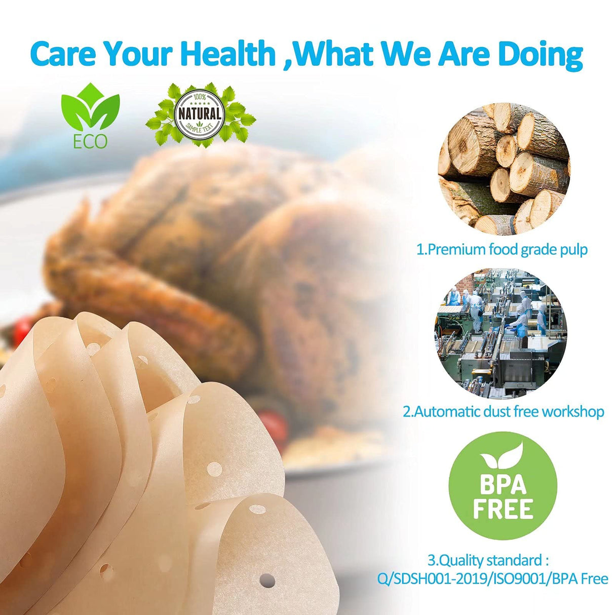 Air Fryer Parchment disposable Paper Liners: 200PCS 8.5 inch Square Perforated parchment paper, Premium Bamboo Steamer Liner for Air Fryers Baking Cooking Oven DNSSY