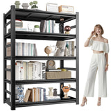 Book Shelf, Metal Bookshelves, Heavy Duty Steel Bookcases, Large Storage Capacity Adjustable Tall Industrial Bookshelf for Living Room, Bedroom and Library, Black (5-Tier With Fence 72''Hx36''Wx16''D) ErgoNova