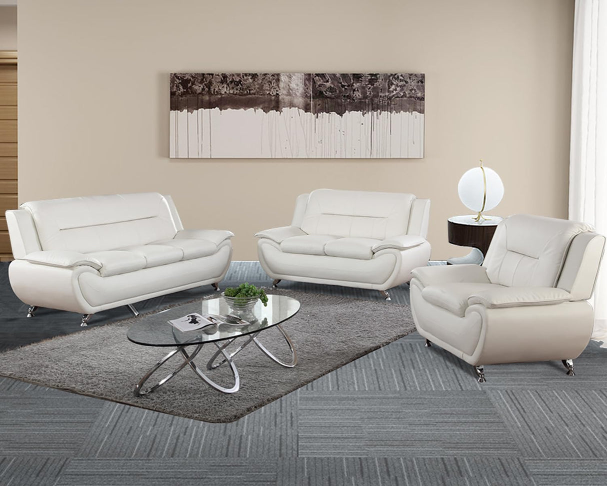 Plithzy 3 Piece Living Room Furniture Set, Leather Sofa Set for Living Room, Modern Couch Set with 3-Seater Sofa, Lovesat and Armchair (Cream White) Plithzy