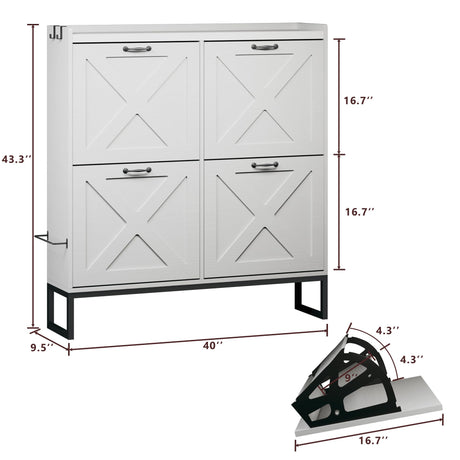HUAHUU Shoe Cabinet with 4 Flip Drawers, Shoe Storage Cabinet with Mounted Rack & Adjustable Shelves, Shoe Cabinets Storage for Entryway, Hallway, Narrow Shoe Cabinet with Metal Legs, White HUAHUU