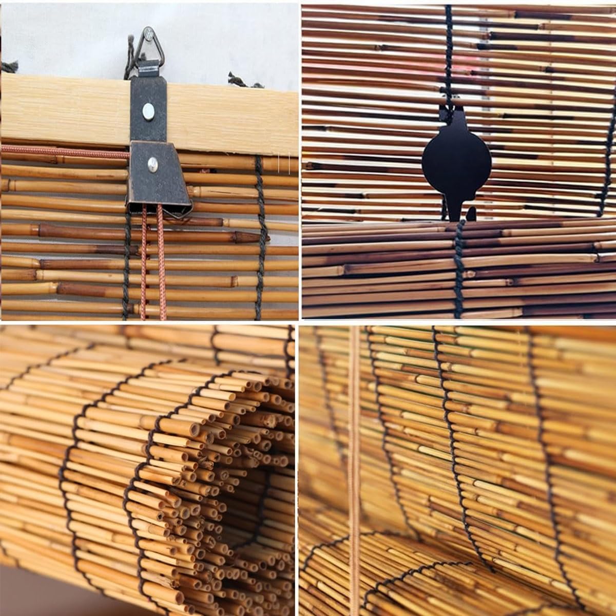 Outdoor Bamboo Shades for Patio, Bamboo Window Blind Roll Up Waterproof Woven Reed Roller Shades Natural Blackout Curtains Cordless With Lifter, 24" 32" 36" 48" 55" 62" 76" Width(66"W x 48"H) KAKVSRBPER