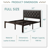 Feonase Full Size Metal Bed Frame with Faux Leather Button Tufted Headboard, Heavy-Duty Platform Bed Frame with 12" Storage, Steel Slats Support, No Box Spring Needed, Noise Free, Black Feonase