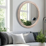 HOITUZYUS 24 inch Round Wood Mirror Farmhouse Wall Mirror with Wooden Frame Wood Frame Boho Circle Mirrors Accent Mirror for Bathroom,Bedroom, Living Room, Foyer HOITUZYUS