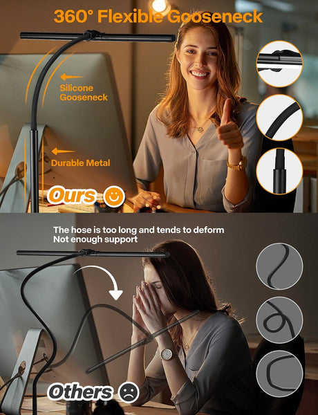 ACNCTOP Desk Lamp for Office Home - Eye-Caring Architect Task Lamp 25 Lighting Modes Adjustable LED Desk Lamp Flexible Gooseneck Clamp Light for Workbench Drafting Reading Study ACNCTOP