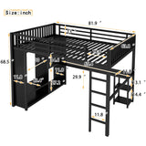 Ball & Cast Queen Size Loft Bed with Desk and Storage Shelves,Metal Loft Bed Frame with Built-in Wardrobe &Full-Length Guardrails,Space Saving Design,Noise Free,Black Ball & Cast