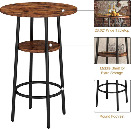 ILCQU 3-Piece Dining Table Set for 2, Small Round Kitchen Table with 2 Chairs, Counter Height Bar Table with Storage, Pub Table and PU Upholstery Stools for Small Space, Apartment, Bistro-Brown ILCQU