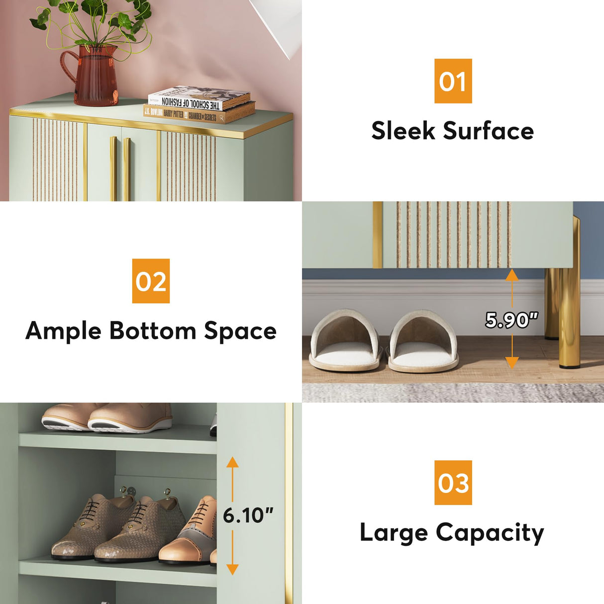 Tribesigns Shoe Cabinet with Doors, 6-Tier Shoe Storage Cabinet with Adjustable Shelves, Wooden Shoes Rack Shoe Storage Organizer for Entryway, Hallway, Closet, Living Room, Light Green Tribesigns