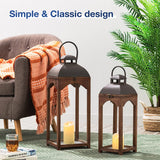 Glitzhome Set of 2 Mondern Farmhouse Wooden Lantern Hanging Decorative Candle Lanterns for Outdoor & Indoor Brown (No Glass) Glitzhome