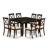 East West Furniture PFBO9-CAP-C 9 Piece Dining Table Set Includes a Square Wooden Table with Butterfly Leaf and 8 Linen Fabric Dining Room Chairs, 54x54 Inch, Cappuccino East West Furniture