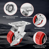 Nefish 4 Inch Heavy Duty Casters Wheels, Industrial Grade Polyurethane Casters Set of 4 with Dual Ball Bearing, Solid Polyurethane Wheel 2500 Lb, Plate Swivel Casters for Cart, Industrial, Machine Nefish