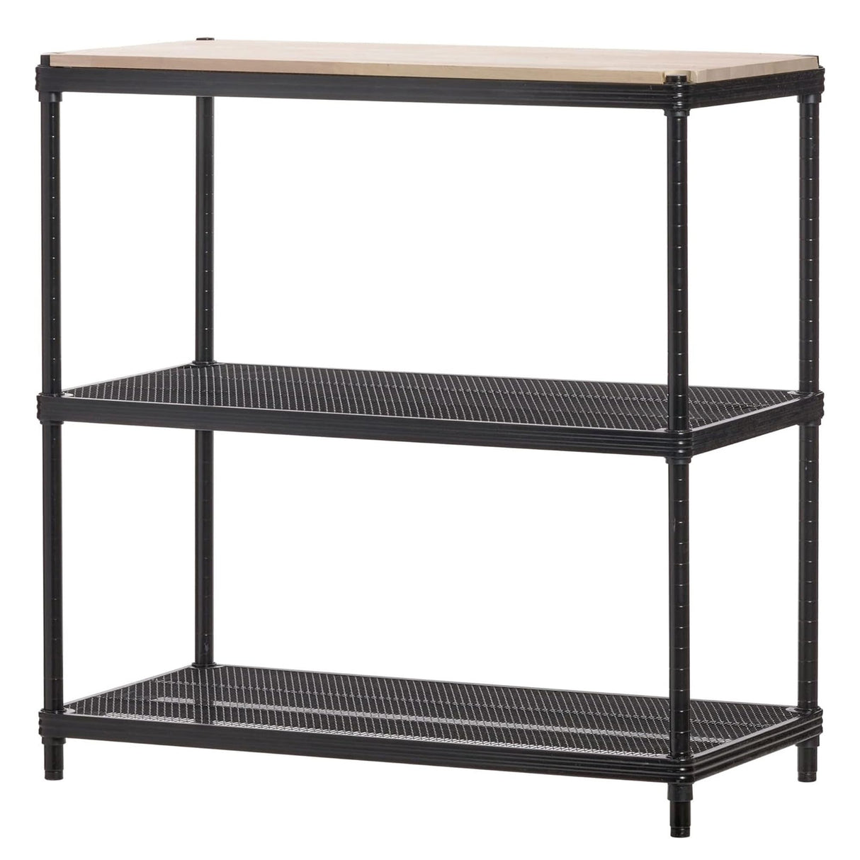 Design Ideas MeshWorks Stainless Metal Mesh Storage Wood Top Workbench Shelving Unit Rack for Garage and Kitchen Storage, Black Design Ideas