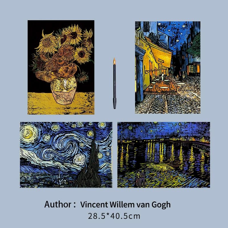 Scratch Art Painting Scratch Paper Rainbow Painting Sketch Pads DIY Art Craft Set， 4 Pcs Vincent Van Gogh Engraving and 24Pcs Classic Landmarks and Animal Series for Kids & Adults with 3 Tools Ryoma