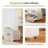 Gurexl Fluted Small Vanity Desk with Mirror and Lights, 3-in-1 Compact Makeup Vanity Set with Hidden Storage Stool, Mini Dressing Table with 3 Drawers, Gift for Little Girls/Kids (White) Gurexl